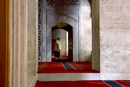 Ankara, Turkey - November 27, 2022: Kocatepe mosque in the midday. Every day local people and tourists are visiting the mosque and praying. The Kocatepe Mosque is the largest mosque in Ankara, the capital of Turkey. It was built between 1967 and 1987 in the Kocatepe quarter in Kızılay, and its size and prominent situation have made it a landmark that can be seen from almost anywhere in central Ankara.