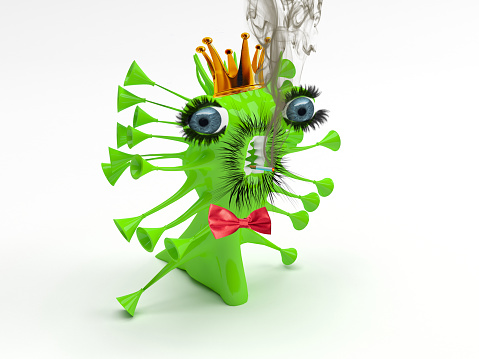 3d render character illustration, grumpy, devil, cute cartoon virus, emoji, emoticon, toy