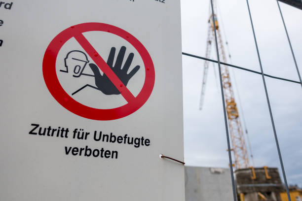 istock no admittance sign with crane 1446722649