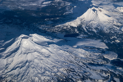 Aerial view of Sisters Volcanos in Oregon's Cascade Range