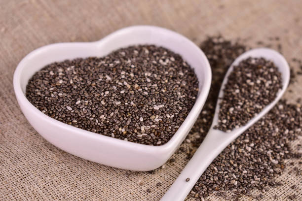 istock Chia seeds in a heart-shaped plate.Close-up. 1446725896