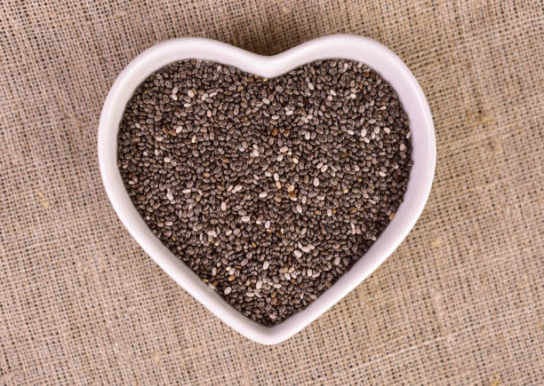 istock Chia seeds in a heart-shaped plate. Flat lay. 1446725989
