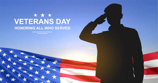 usa army soldier saluting on a background of sky. usa flag. veterans day, memorial day, independence day background - navy officer armed forces saluting imagens e fotografias de stock
