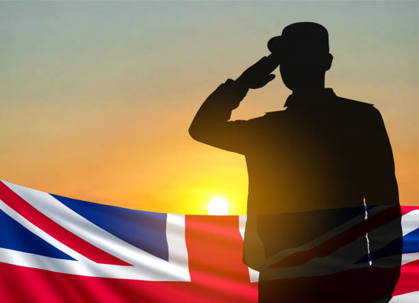 istock Soldier saluting on a background of sunset 1446729681