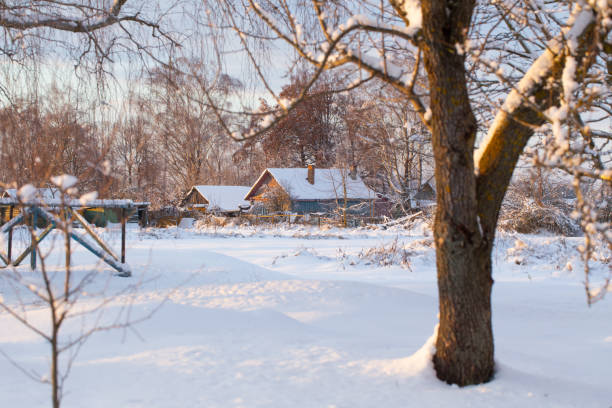 istock snowy winter rural landscape at sunset 1446729841