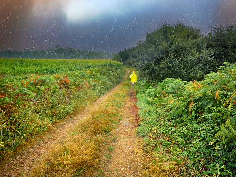 Hiking and rain. Road to Santiago. Asturias. Spain.