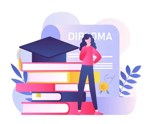 Vector illustration of Young specialist with diploma