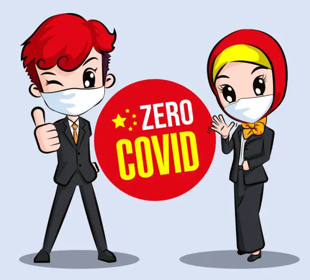 Vector illustration of chinese people and the fight against COVID-19, protests.