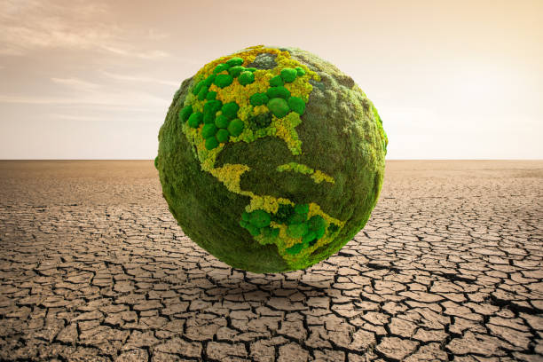 istock Green planet earth on desert. 1446735805