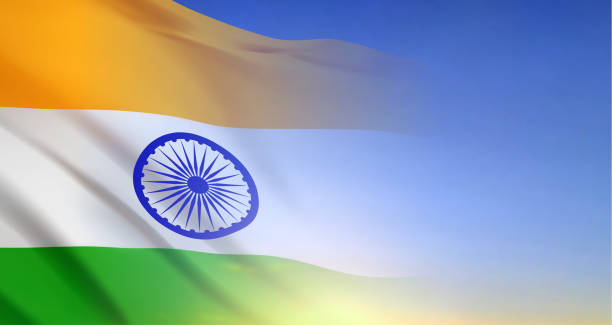 istock Tricolor Indian Flag on sunset. Background for National holidays with place for text 1446736625