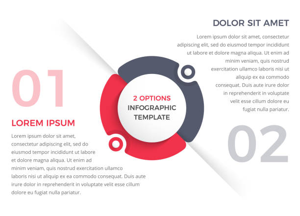 Infographic Template with 2 Options Infographic template with two steps or options, circle diagram, vector eps10 illustration two objects stock illustrations