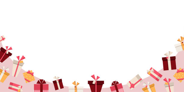 горизонтальный баннер с подарочными коробками с пространством для копирования. простой дизайн форм для нового года, рождества, дней рожден - birthday card greeting card banner striped stock illustrations