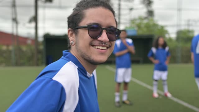 Football team player smiling