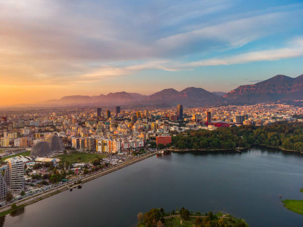 istock Drone view of Tirana artificial lake 1446738173