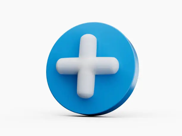 Photo of White Plus Icon on blue circle 3d illustration