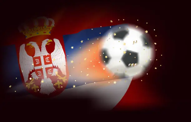 Vector illustration of Flying soccer ball with flag of Serbia. 3d vector illustration