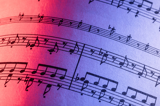 Music sheet. Photography made with colored filters in the flash