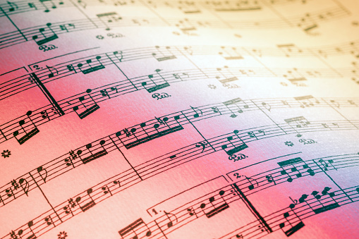 Music sheet. Photography made with colored filters in the flash