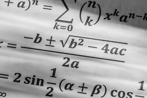 Mathematical formulas. Photography made with colored filters in the flash