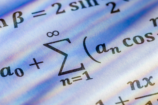 Mathematical formulas. Photography made with colored filters in the flash