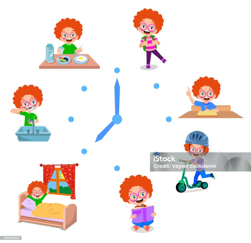 Cartoon Doable Routine Cartoon Kid Daily Routine Activities Set Stock Illustration - Download ...