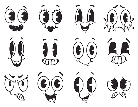Retro cartoon style character face expression comic concept. Vector graphic design illustration