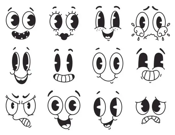 Vector illustration of Retro cartoon style character face expression comic concept. Vector graphic design illustration element