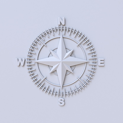 Grey compass sign 3D rendering illustration isolated on grey background