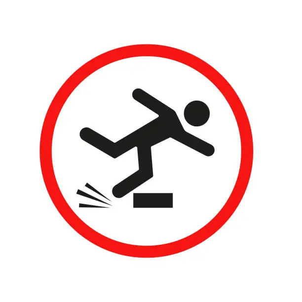 Vector illustration of Caution Sign Slippery Floor Black Silhouette Icon. Attention Danger Wet Surface Pictogram. People Beware Accident Red Stop Circle Symbol. Warning Fall Risk. Isolated Vector Illustration.