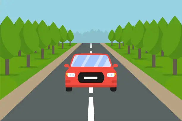 Vector illustration of The road and the forest and the car driving on the road business strategy. Vector illustration