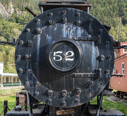 Front boiler of old vintage stream locomotive engine