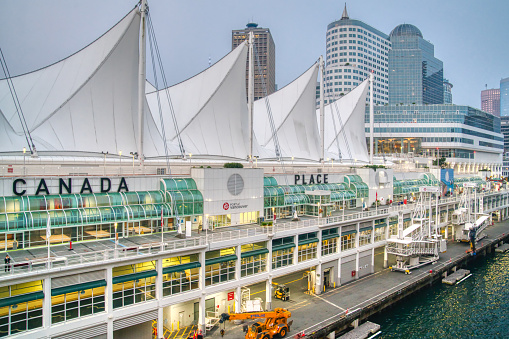 Vancouver, Canada - September 11, 2022: Canada Place Cruise Ship Terminal is the primary cruise port in Vancouver for Pacific cruise ships.
