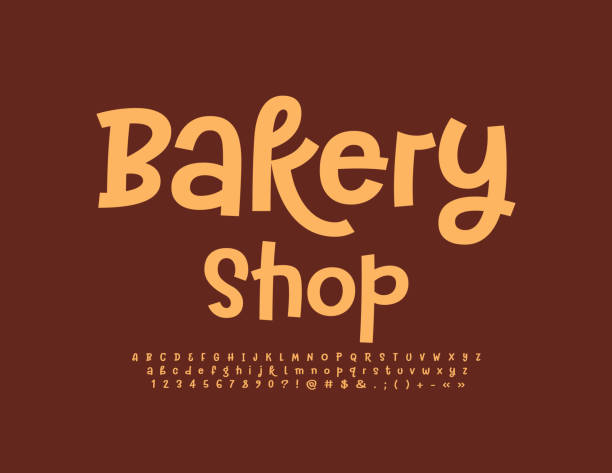 ilustrações de stock, clip art, desenhos animados e ícones de vector creative signboard bakery shop. artistic set of alphabet letters, numbers and symbols - bakery baking store food