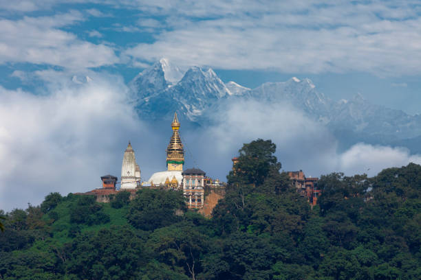 der affentempel (swayambhunath-tempel) in kathmandu, nepal. - katmandu stock-fotos und bilder