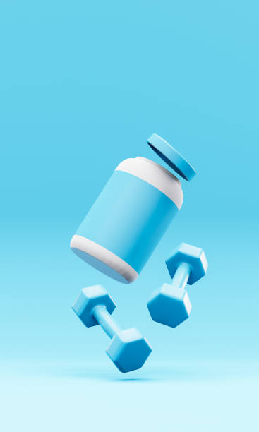 istock Levitating protein powder jar and dumbbells 1446771684