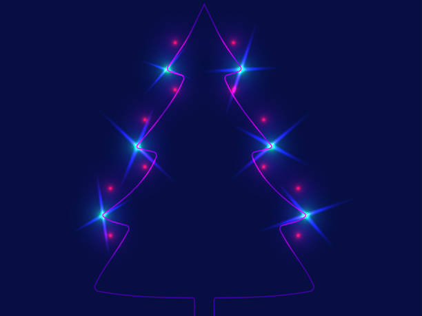 istock Christmas tree laser outline. Glowing Christmas tree in the style of the 80s. Glowing neon effect. Sparkling Christmas tree light. Xmas design for poster, invitation and banner. Vector illustration 1446775913
