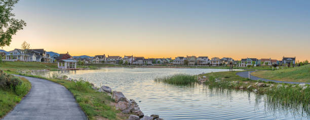 istock Two curve paths near the Oquirrh Lake at Daybreak, Utah 1446776036