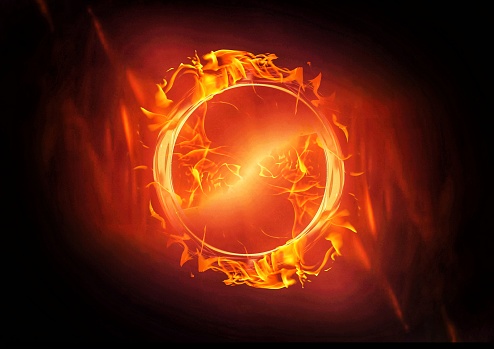 3d illustration of compositing light effect on burning fire ring in science concept