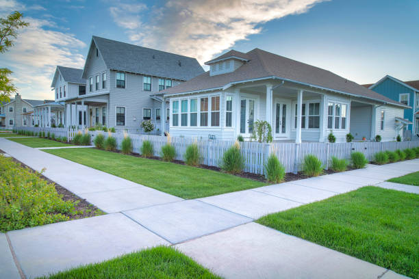 istock Intersecting concrete straight paths in a residential area at Daybreak, Utah 1446778067