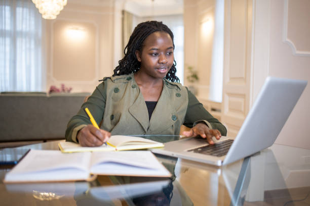 istock Young woman working from home 1446786374