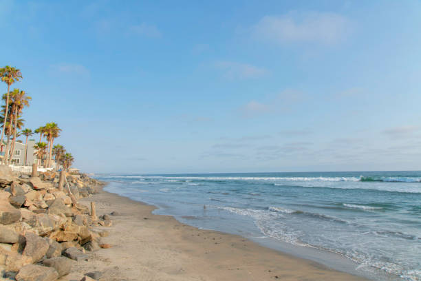 istock Empty beach with natural rock seawall at Oceanside, California 1446787444