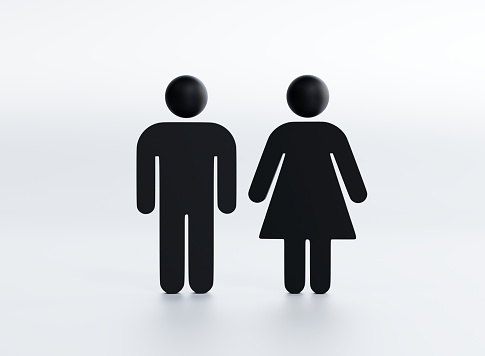 Man and woman symbol for public bathroom, restroom or water closet as a black silhouette on a white background