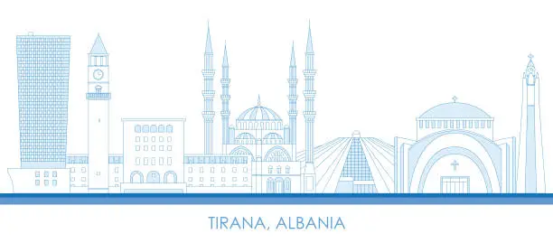 Vector illustration of Outline Skyline panorama of city of Tirana, Albania