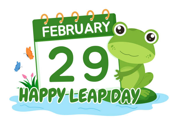 illustrazioni stock, clip art, cartoni animati e icone di tendenza di happy leap day il 29 febbraio con cute frog in stile piatto cartoon disegnato a mano modelli di sfondo illustrazione - calendar vector today time