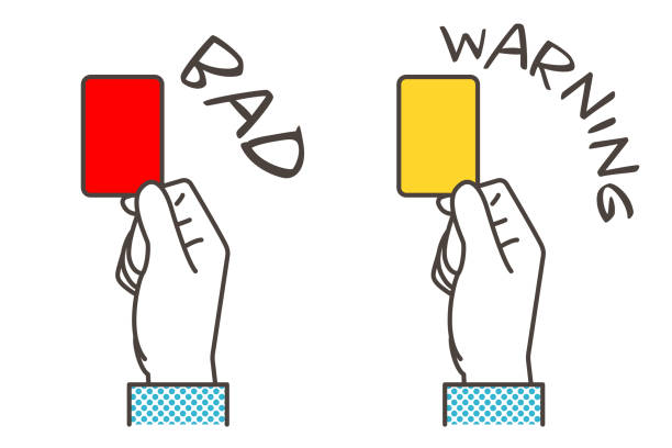 ilustrações de stock, clip art, desenhos animados e ícones de concept of rule violation with yellow and red cards [vector illustration]. - infringe