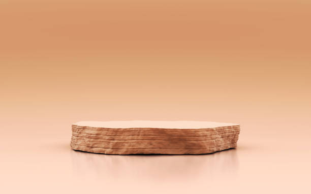 istock Brown stone rough plate object display podium on beige background. 3d rendering stock photo 1446799242