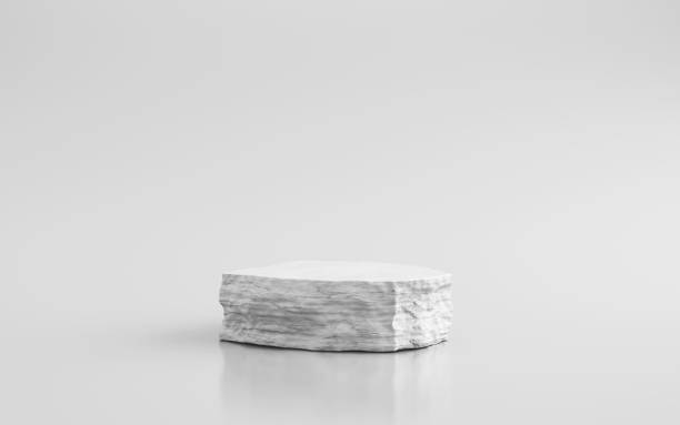 istock White stone rough plate object display podium on grey background. 3d rendering stock photo 1446799276
