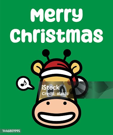istock A cute giraffe wearing a Santa hat wishes You a Merry Christmas 1446801995