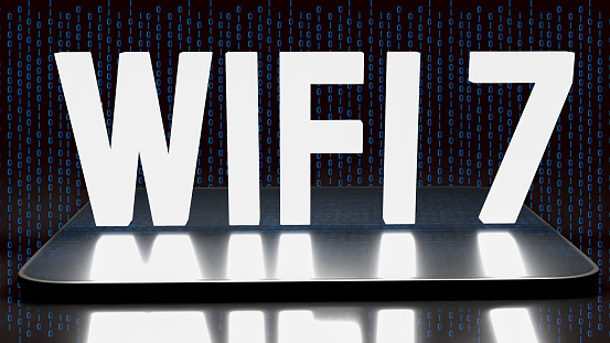 The text wifi 7 on mobile for technology or internet concept 3d rendering