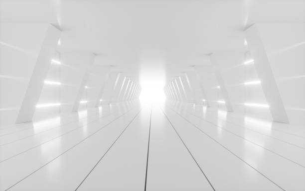istock White abstract tunnel with glowing neon lines, 3d rendering. 1446807734